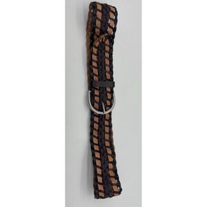 ANN TAYLOR LOFT Woven Braided Belt Size S Tan Black Leather Silver Buckle